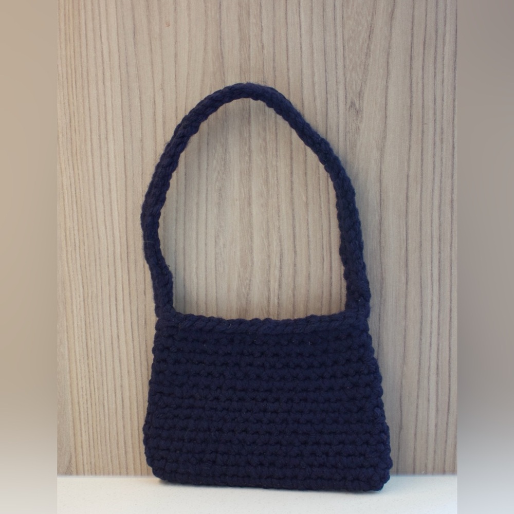 Small Blue Crochet Handmade Purse with Cherry Charm - Picture 2 of 5